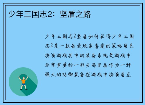 少年三国志2：坚盾之路